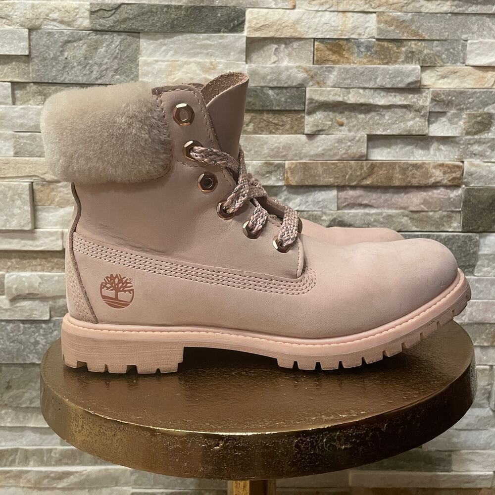 Timberland A2322 Cameo Rose Shearling Boots | Real Sheepskin, Pink Leather, 8 - Picture 7 of 10